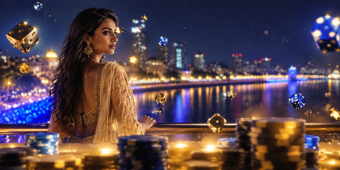 Peaceful view of Ahmedabad riverfront with dice game symbol